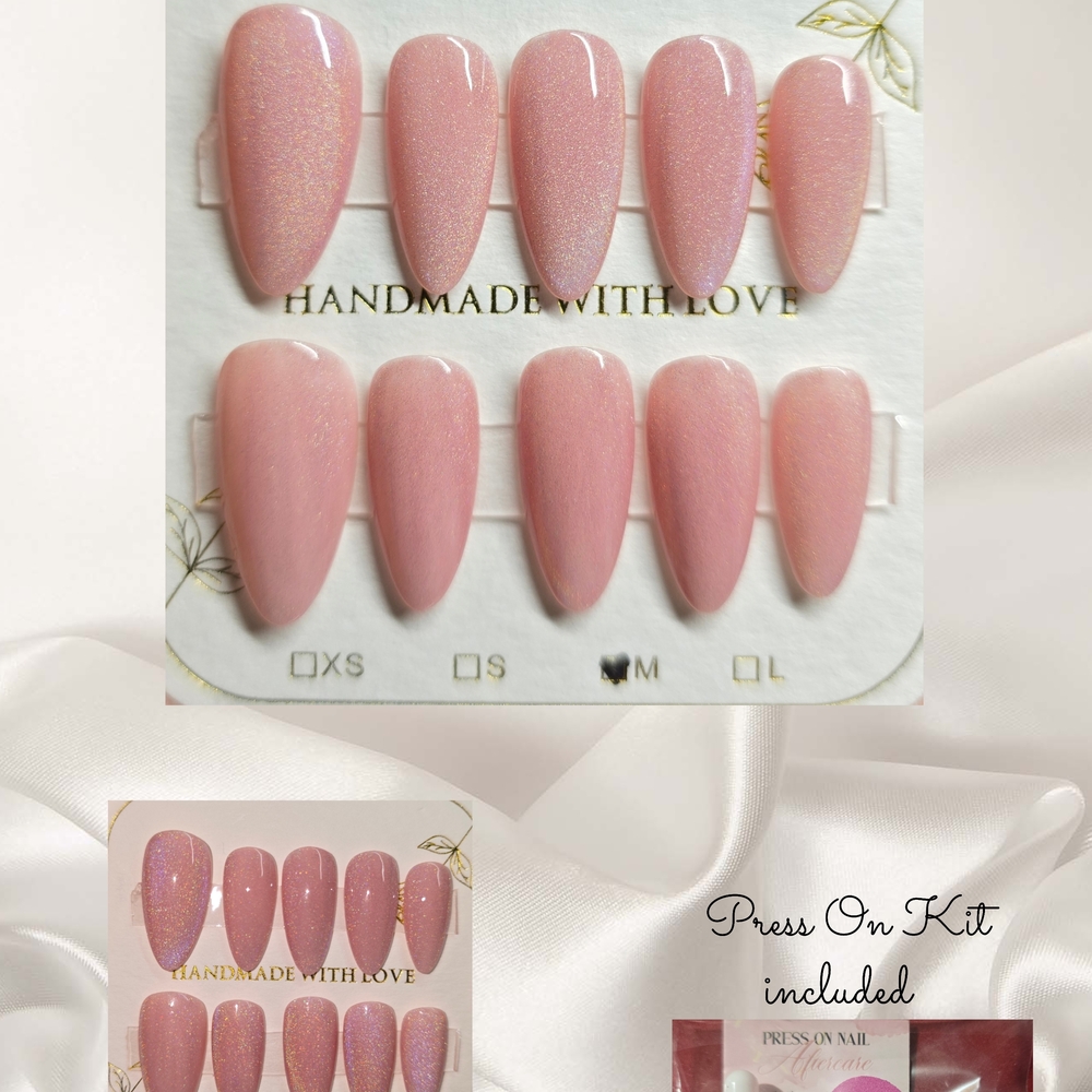 Elegant Pink and Nude Press-On Nails with Shimmer